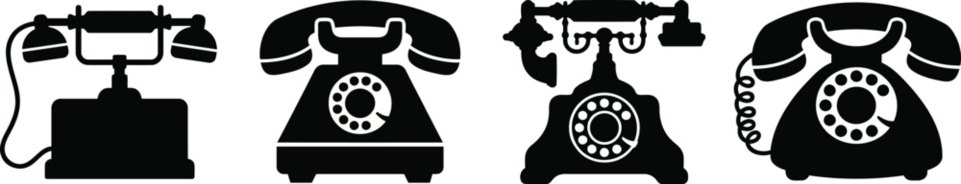 Set of vintage rotary telephones silhouettes