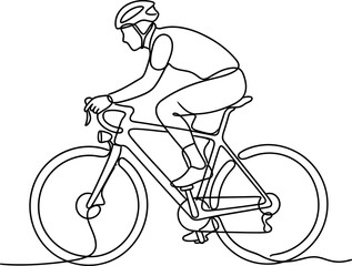 Naklejka premium Continuous single line drawing of a professional cyclist riding a racing bike.