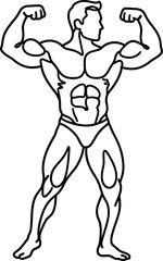Fototapeta premium Continuous one line drawing of a muscular bodybuilder posing.