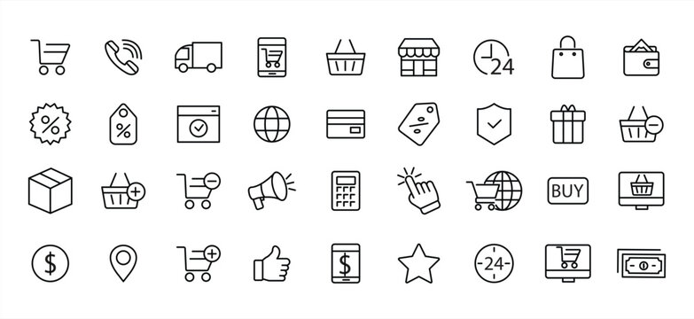 E-commerce and Shopping line icons set. Shopping. Online shopping thin line icons. E-commerce symbol collection. Editable stroke icons