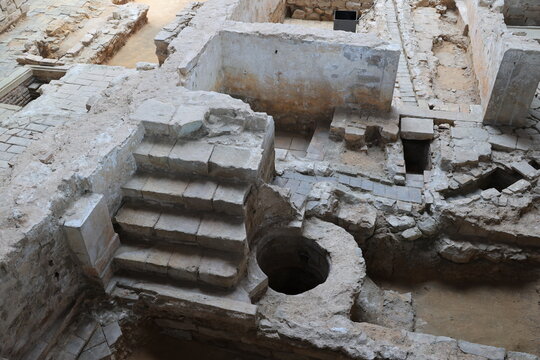 The archaeological site of El Born in Barcelona, located beneath the market hall of the same name in the modern-day La Ribera district, Barcelona, Spain   