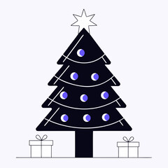 Fototapeta premium Stylized dark christmas tree with ornaments and gift boxes