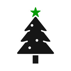 Fototapeta premium Minimalist christmas tree icon with green star on top