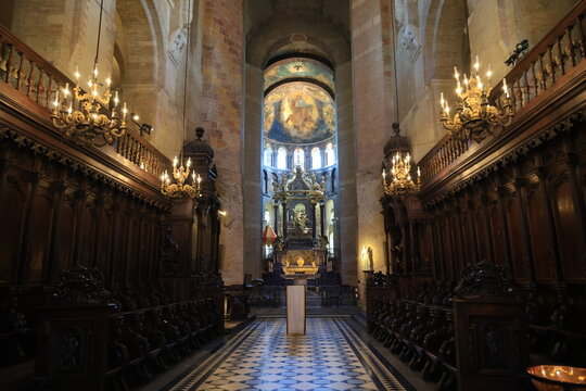 Interior view of the Basilica of Saint-Sernin in the French city Toulouse