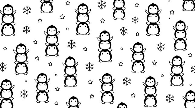 Playful penguin pattern with snowflakes design.