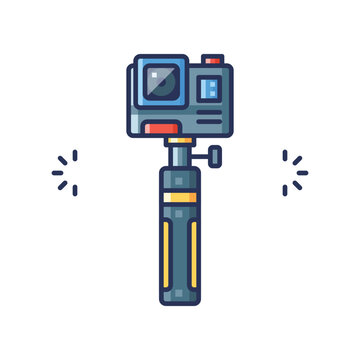 Action camera stabilizer handheld mount for adventure travel sports recording Vector Illustration