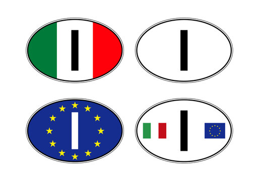 Italy, oval International vehicle registration code license plate, vector illustration