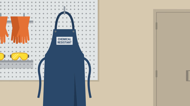 Chemical Resistant Apron Hanging in Laboratory Storage Area