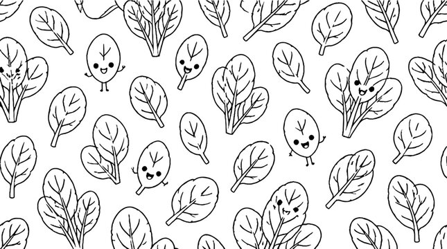 Whimsical cartoon leaf pattern with smiling faces.