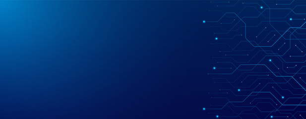 Obraz na płótnie Canvas Technology vector background concept. Feturustic bunner with circuit traces on gradient blue background. Digital banner for engineering concept, futuristic project, game design.