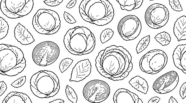 Detailed sketch of cabbage and leaf illustrations.
