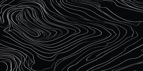 Abstract topographic map contour lines pattern on black background with topography abstract geometric monochrome cartography geography elevation visualization technology graphical minimalist © MOHAMAD