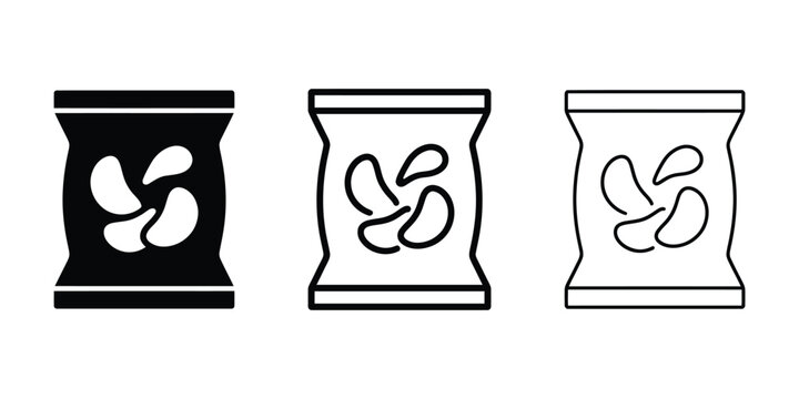 Potato chips snack bag icon silhouette vector outline and line art