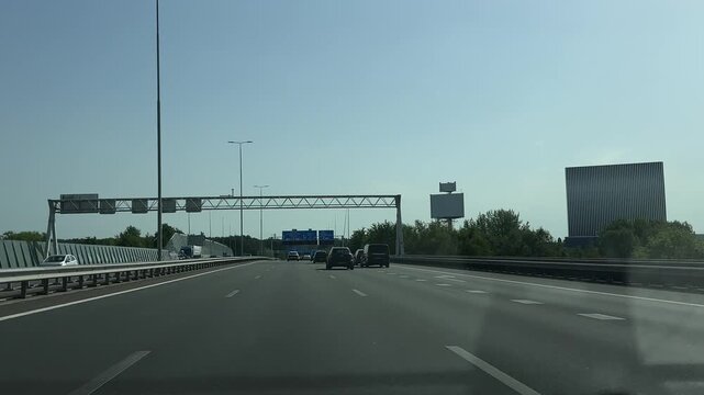 Amsterdam Netherlands highway, Multi-lane highway leading toward a city skyline
