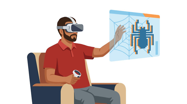 Patient Using Virtual Reality Headset for Phobia Exposure