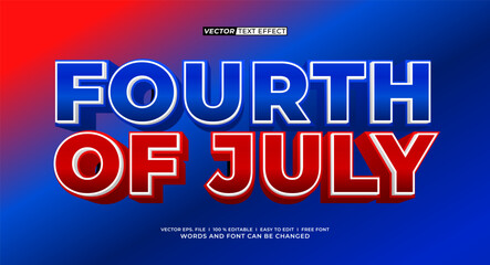 Obraz premium Fourth of July Patriotic 3D Editable Text Effect Template with Red White and Blue Colors
