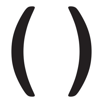 Modern vector Round bracket icon. Black bold Parentheses bracket Suitable for programming, web development, coding interfaces, typography, and educational resources.