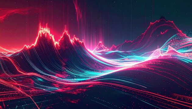 Vibrant Neon Landscape - A Digital Rendering of Abstract Mountains.
