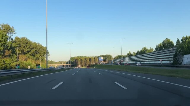 Amsterdam Netherlands highway, Dutch highway interchange at dusk