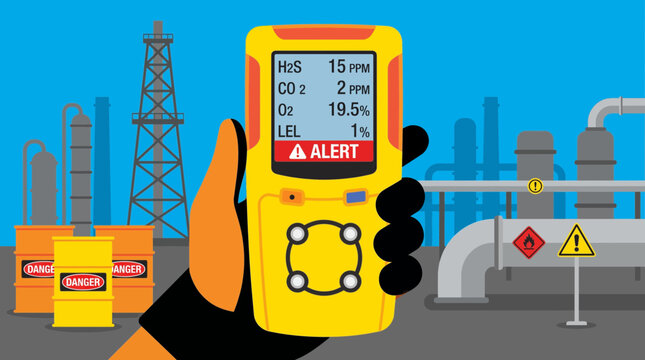 Portable Gas Monitor Reading on Digital Display in Hazardous Zone