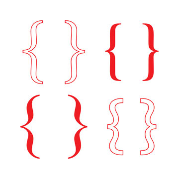 Bracket Symbols Collection Vector Icon Set with Curly Brackets. Modern vector icon set featuring Red solid and outline style on white background.