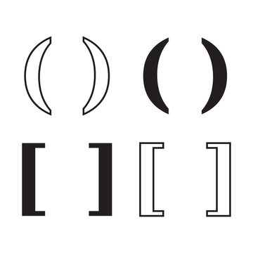 Bracket Symbols Collection Vector Icon Set with Parentheses and Square Brackets. Modern vector icon set featuring Black solid and outline style on white background.
