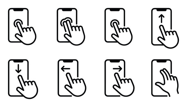 Smartphone touch gestures and hand interaction icons
