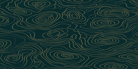 Abstract topographic map contour lines pattern in gold on dark teal background with topography abstract background geography elevation cartography seamless geometric illustration landscape © MOHAMAD