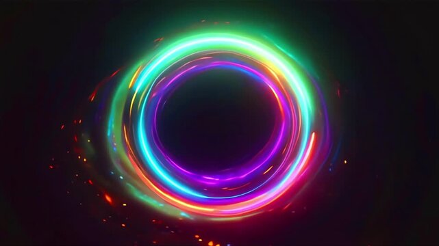 Abstract Neon Energy Ring Pulsating in Dark Space Animation. 4K Video