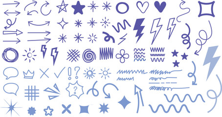 Obraz premium Arrow line hand drawn icon set for multimedia educational applications and personal blogging navigation systems, containing clean flat vector illustration elements in an isolated