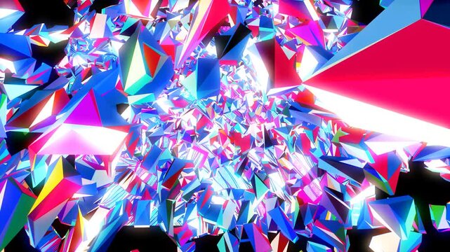 Blue diamond facets abstract background animation. 3D geometric shapes with blue crystal radiance. luxury diamonds loop-able background. rotation of the colorful glasses	
