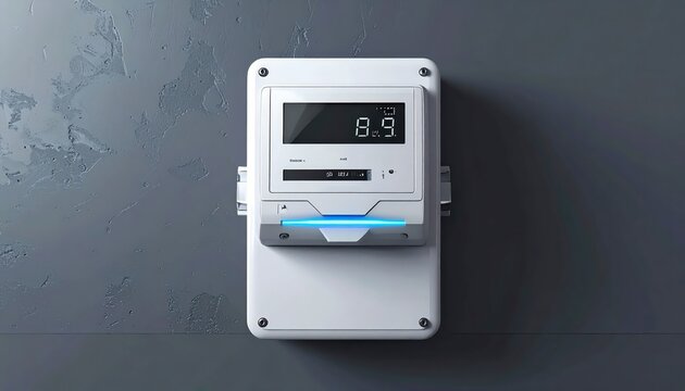 Electricity meter on gray background.