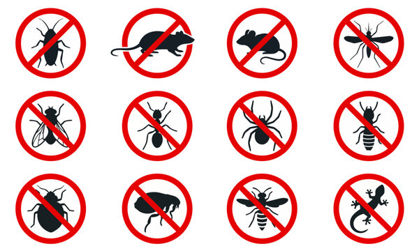 Pest control and extermination prohibition warning signs set