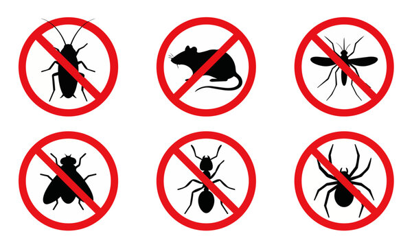 Six pest control and extermination prohibition warning signs