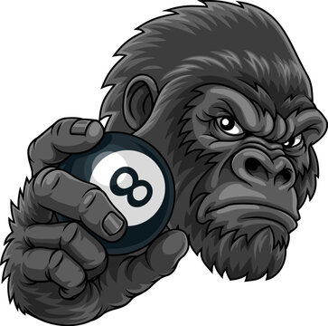 Gorilla Ape Pool Billiards 8 Ball Mascot Cartoon
