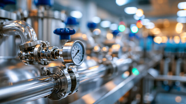 Modern liquid fertilizer production in a clean factory with pipes, mixing tanks and filling equipment conveying industrial chemistry and fluid processing