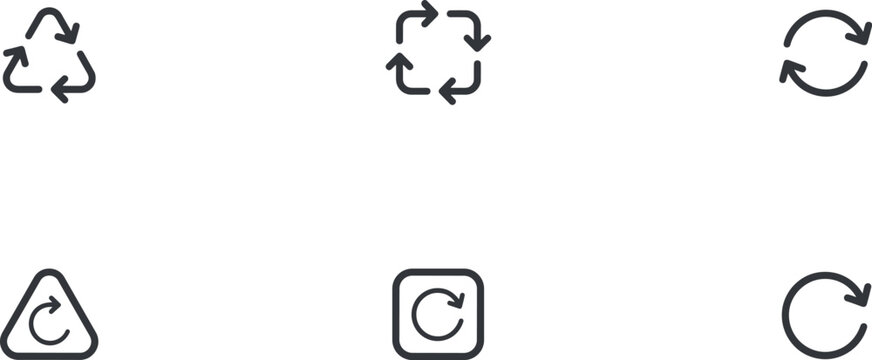Minimalist black line recycling and refresh icons representing clean sustainability with bright lighting on white backdrop.