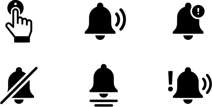 Notification bell vector icon set, isolated on white background