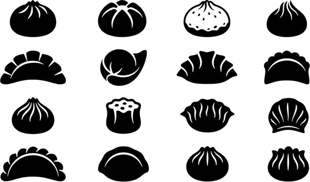 Dim sum dumpling vector icon set, isolated on white background