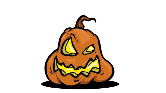 Spooky creepy Halloween pumpkin animation with glowing yellow eyes
