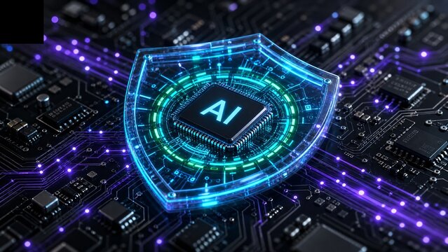 Ai Artificial Intelligence Cyber Security with Digital Shield on Circuit Board for Data Protection Technology