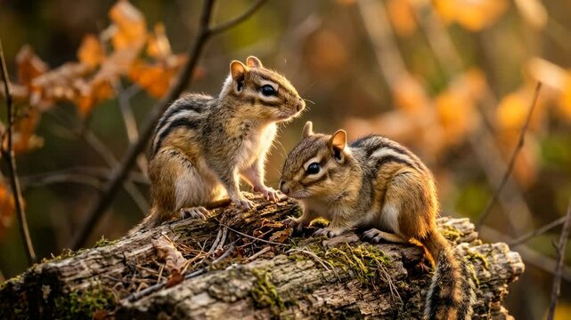 two chipmunk close up in yellowstone national park usa golden light video