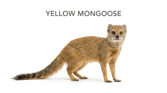 Yellow Mongoose standing and looking at the camera, showing its full body