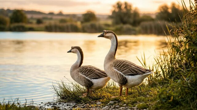 chinese geese swimming on west lake hangzhou china golden light close up video