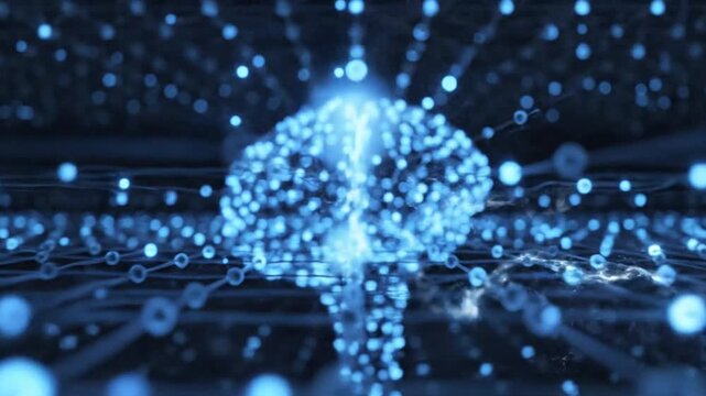 Abstract blue digital network grid with lightning and energy flow