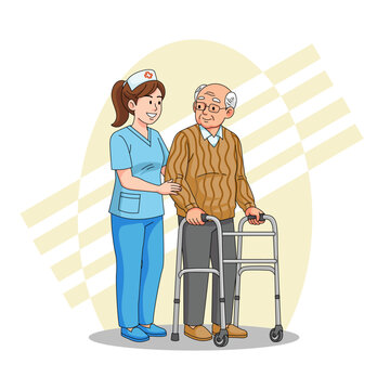 Caregiver helping senior man