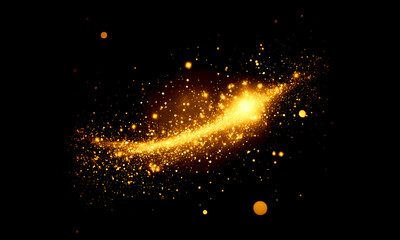 Glowing golden dust particles swirling in a brilliant magical vortex against a deep black background creating an elegant sparkling effect for luxury festive holiday graphic designs © Sameer