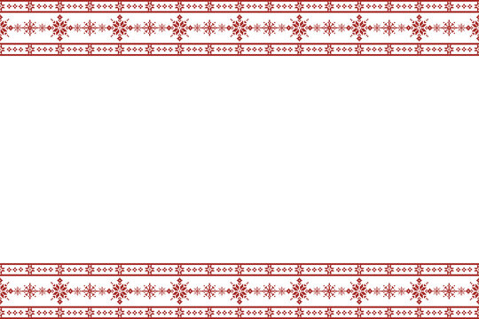 Pixel Christmas Pattern with Red Snowflake Icons on White Background,Nordic and Scandinavian Style,Ideal for Gift Wrapping,Sweaters,Fabric,Border,Banner and Digital Art Projects During the Holiday