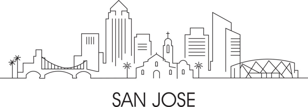 Simple line art captures San Jose skyline silhouette