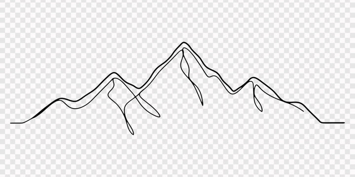 One continuous line drawing of mountain range landscape template, Continuous one line drawing of mountain landscape minimal outline vector illustration, mountain range  continuous one line drawing